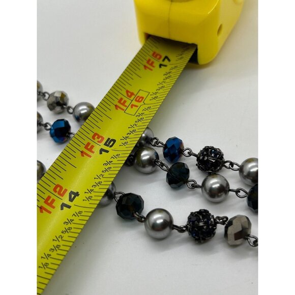 Monet Necklace Faux Silver Pearl, Blue and Silver Faceted Beads Gunmetal Vintage - Picture 12 of 12